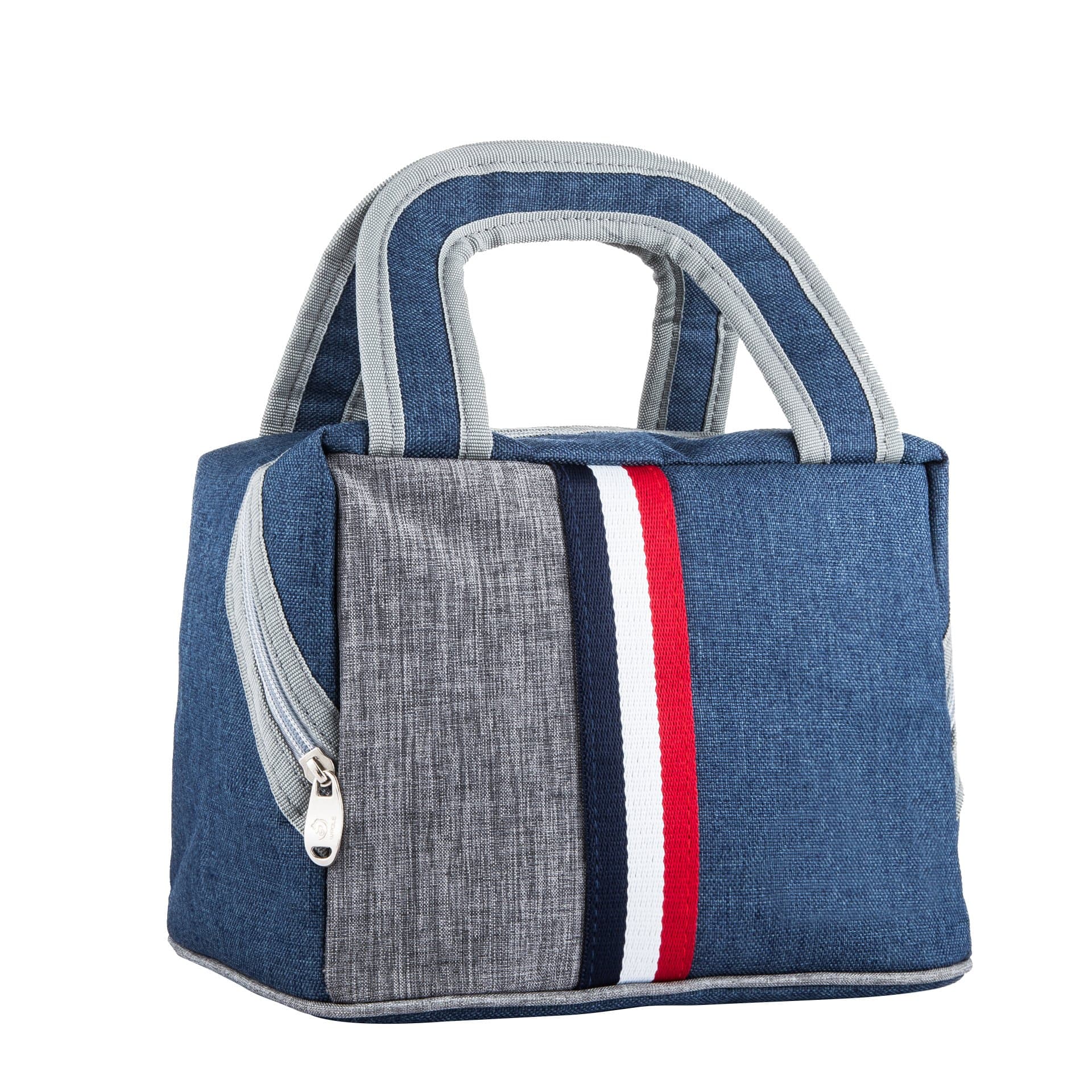 lunch bag Organizer Holder Container B Reusable Zip Closure Handbag Back Pocket Insulated Cooler OUO Lunch Box Tote Bag, 7L, Navy Blue