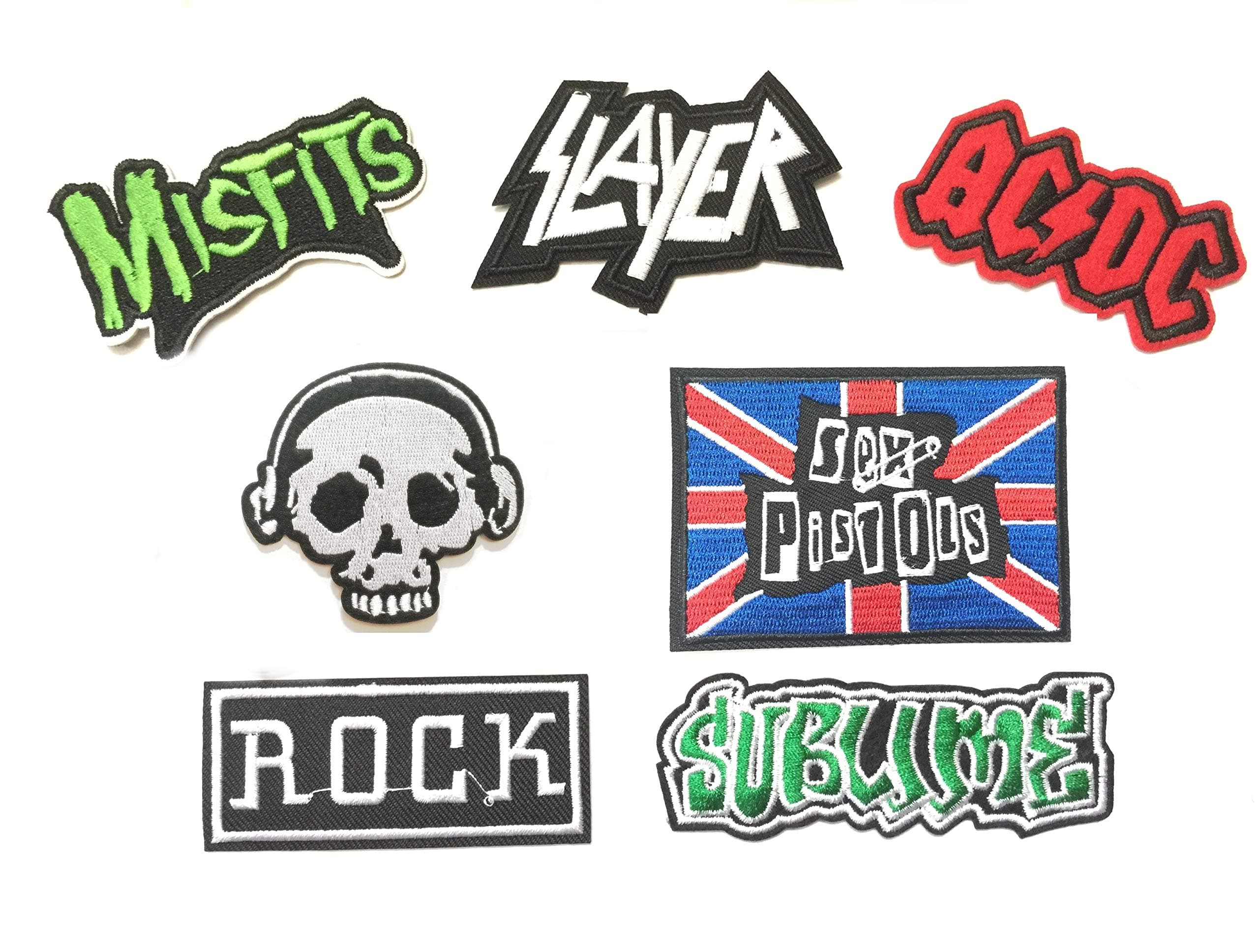 BossBee Super Save Pack Set Patch of Iron on Patches#15,Rock Patch,AC DC ACDC Patch,Misfits Patch,Skull Patch,Sublime Patch,Slayer,Sex Pistols Patch Embroidered Iron