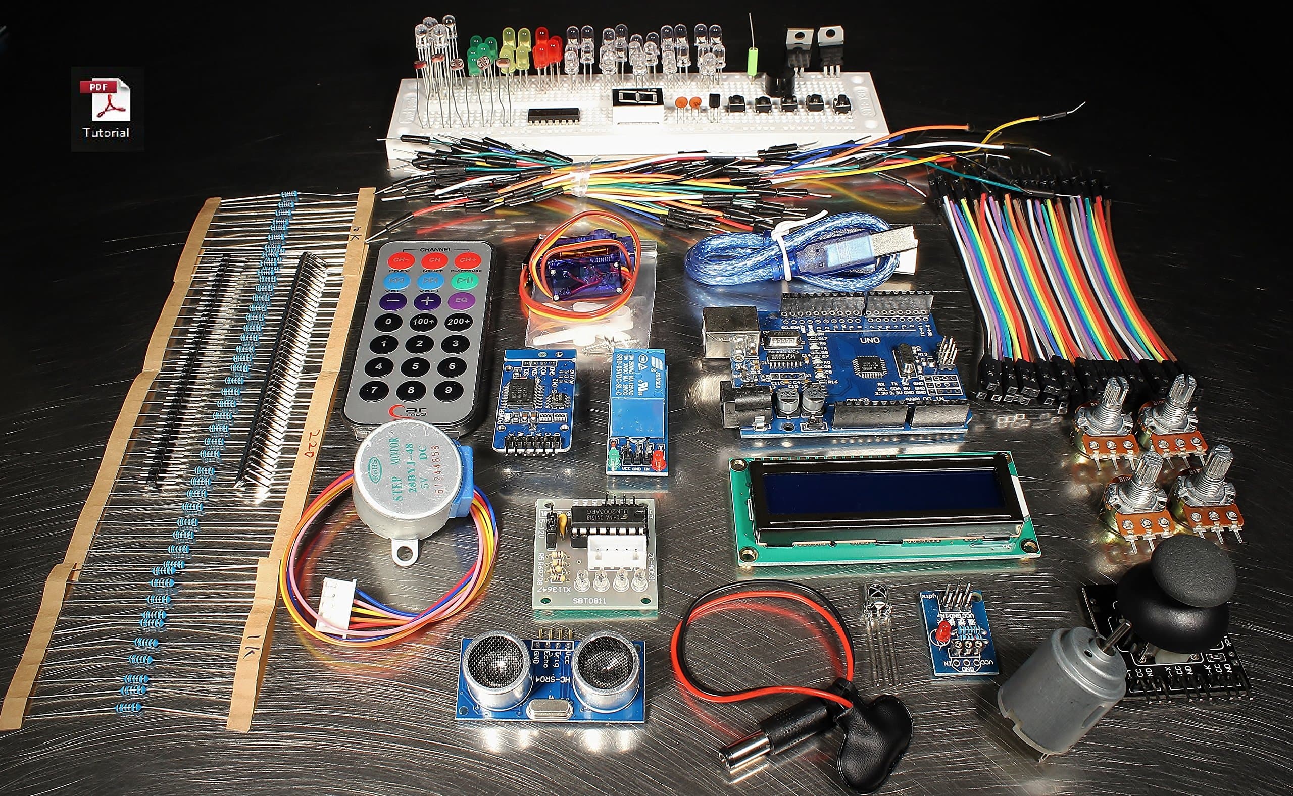 RIAspire UNO R3 Medium Starter Kit for Arduino Beginner DIY Discovery - Ultrasonic, Relay, PS2 Joystick, Remote, Motor - PDF Tutorials