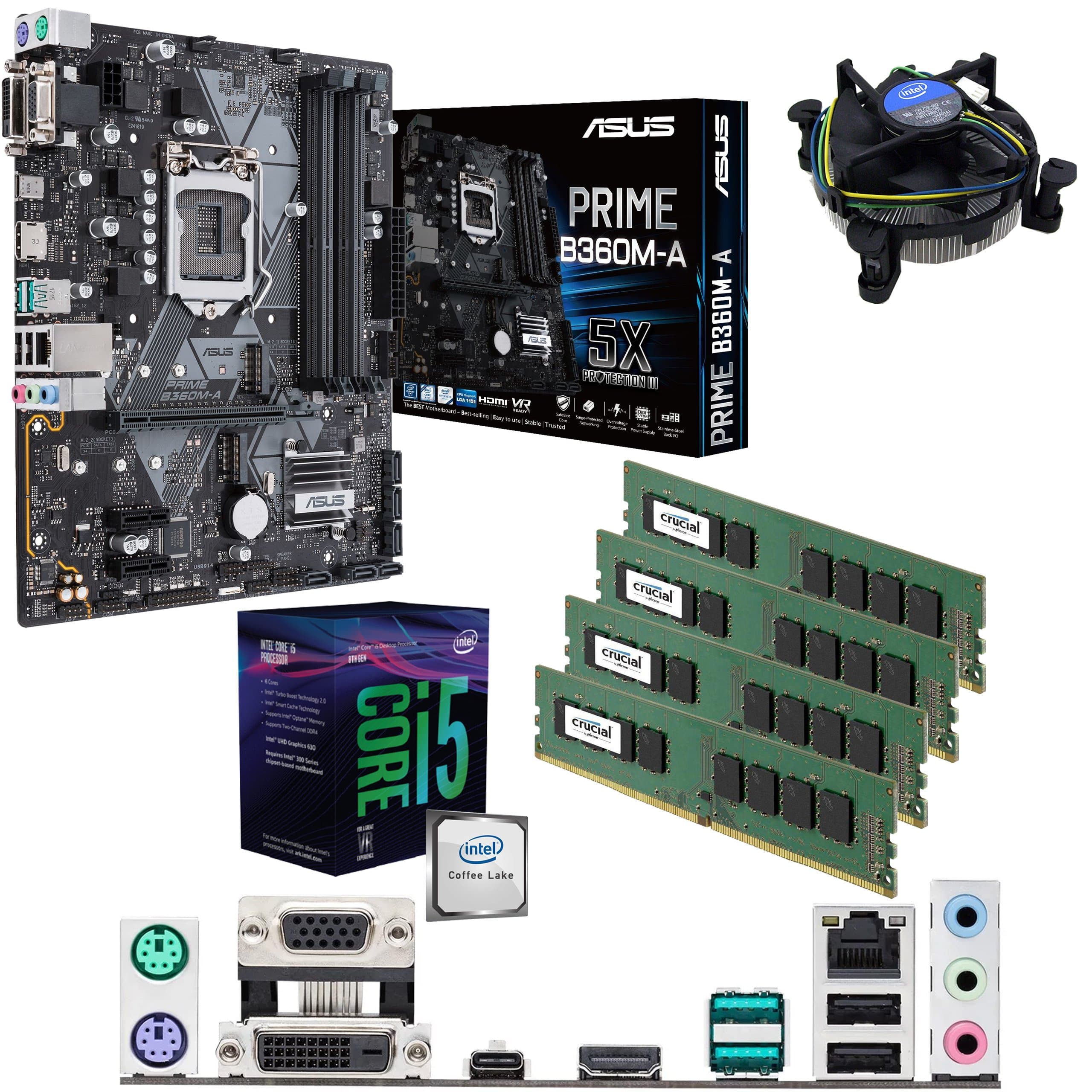 Components4All Intel Coffee Lake Core i5 8400 2.8GHz (4.0GHz Turbo) CPU, ASUS Prime B360M-A Motherboard & 16GB 2133MHz Crucial DDR4 RAM Pre-Built Bundle