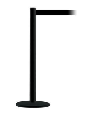 Tensator 890B-33-STD-B9 TensaBarrier Standard Single Line Post - Black w/Black ABS Plastic NoScuff Base Cover and Black 7ft 6in Belt