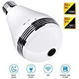 BroElec Panoramic Light Bulb Camera 360 Degree Smart WiFi, 1080P HD Security Surveillance Camera with IR Motion Detection, Night Vision, Two-Way Communication for Home Baby Pets, Support 128G SD Card
