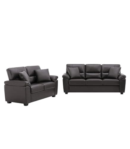 Caradel Anderson 3+2 Seater Sofa Set | Sectional Sofa 5 Seater 3 Plus 2 | 5 Seater Leather Sofa for Living Room Office | Leather Sofa Set 5 Seater | Leatherette Sofa Dark Brown Color