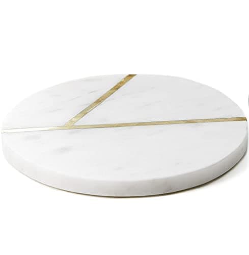 MBSC White Marble Tea/Coffee/Cocktail Coaster (Round with Brass Inlay) Set of 2 pcs for Drinks Hot & Cold, Table Decorative Cocktail Coaste
