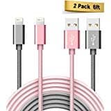 Haibao iPhone charger, 2 pack Nylon Braided Lightning USB Sync and Charging Cable for iPhone 8/8 Plus/7/7 Plus/6s/6s Plus/6/6 Plus/5/5S/5C/SE/iPad and iPod-Rose Gold + Grey(6 ft)