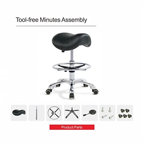 Grace&Grace Ergonomic Rolling Saddle Stool Chair with Wheels Adjustable Swivel Stool with Back and Footrest Heavy Duty for Esthetician, Artist, Dental, Medical, Spa, Salon, Cutting, Home Office