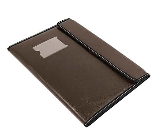 TULMAN PU Leather Document File Folder A4 Size Document Organizer Executive File for Certificates (Magnet File Folder 40 Sleeve- Dark Brown)