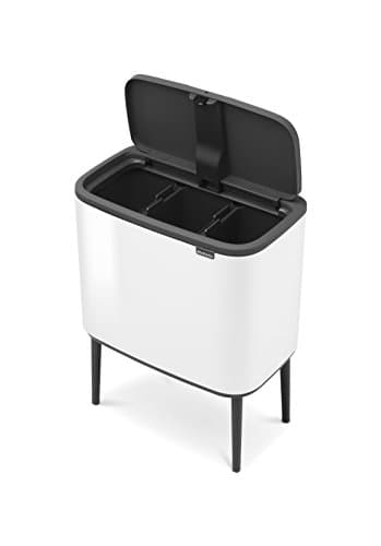 Brabantia Bo Touch Bin - 3 x 11 Litre Inner Buckets (White) Waste/Recycling Kitchen Bin with Removable Compartments + Free Bin Bags