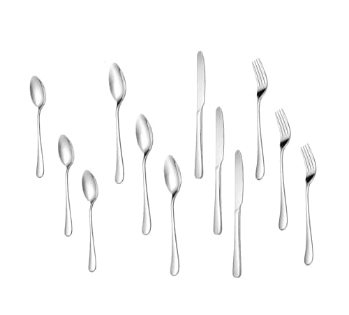 ANH MART Silver Spoon Set Premium Stainless Steel Flatware Set Mirror Polished Cutlery Set Durable Home Kitchen Eating Tableware Set Include Fork Knife Spoon Set (Silver Spoon 12)