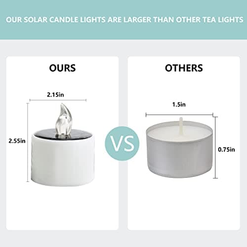 VOOKRY 6 Pack Solar Candle Lights - Rechargeable Flickering Electronic LED Nightlight, Flameless Solar Tea Lights for Outdoor Camping, Indoor Decor, Christmas Gifts, 2.1''x2.5''