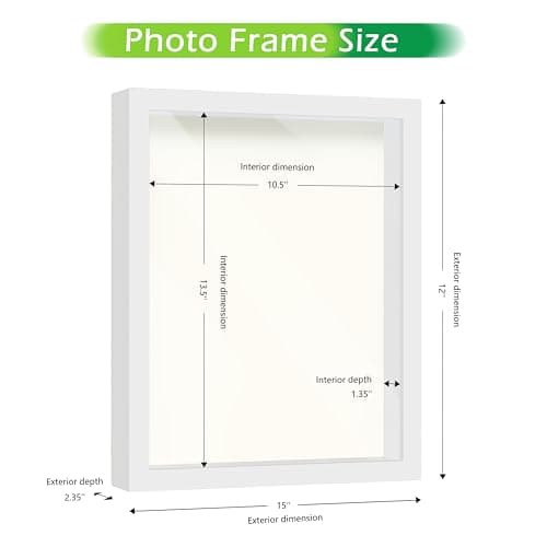 FrameWorks White Wooden Shadow Box Frame – Soft Felt Back, Tempered Glass, and Included Elegant White Ball Push Pins, 11 Inches x14 Inches