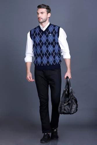 Woolen V Neck Sleeveless Half Sweater for Man Winter Pullover