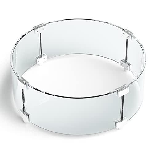 Grisun Round Fire Pit Glass Wind Guard - 23 x 23 x 6 inch, Thick 5/16 inch Heat-Resistant Tempered Glass Guard with Aluminum Alloy Corner Bracket and Feet for Propane, Gas, Outdoor