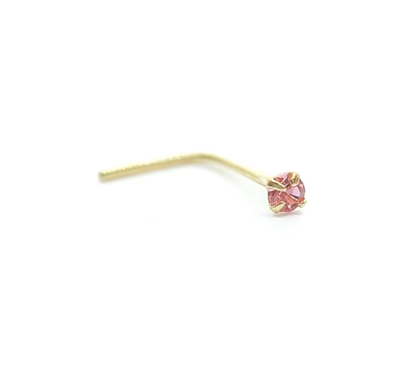 Gold Nose Stud 1.5mm Cubic Zirconia Stone Stud Piercing L Shape Post 24 Gauge (Light Pink)