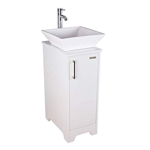 eclife 13" Bathroom Vanity Sink Combo White Small Cabinet W/White Ceramic Vessel Sink & 1.5 GPM Water Save Faucet & Solid Brass Pop Up Drain (White Square Sink)