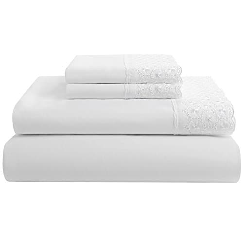 Emma Cotton Percale Embroidered Lace Sheet Set White King