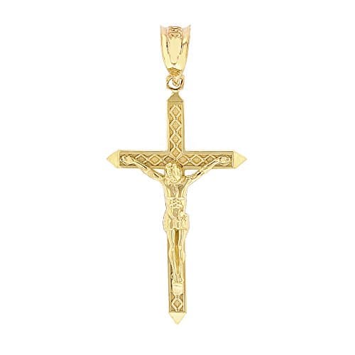 Claddagh Gold Solid 10k Yellow Passion Catholic Cross Crucifix Charm Pendant (1.23")