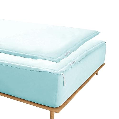 Zip On Sheets™ Zipper Fitted Sheet Twin XL Size - Upto 16” Inch Deep Pockets - Includes 1 Fitted Sheet Base & 2 Zip-On Sheets - Easy to Use, Sateen Cotton 500 TC Fitted Sheet - Aqua Blue