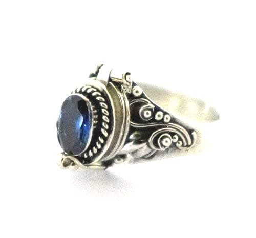 Poison Ring Bali Sterling Silver Locket Ring Blue Terbium CZ September Birthstone AR04