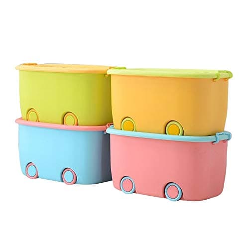 STAR WORK 25 Liters/Toy Storage Box Large Size/Toy Storage Organiser/Toy Basket Storage for Kids/Toy Basket for Kids Big Size (Pack Of 4 Stackable Wheels Locking Lid & Handle Color may vary)