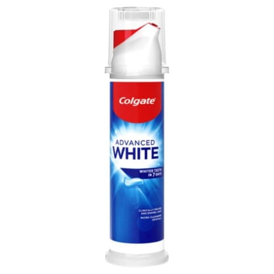 Colgate Advanced White Toothpaste Pump 100 ml - Teeth whitening toothpaste - With active micro-cleaning crystals - Enamel safe toothpaste - Whiter teeth in 10 days - Clinically proven whiter teeth