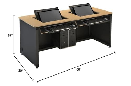 Revolution Hideaway Monitor Computer Desk - Black Frame, Maple Surface, 60" x 30"
