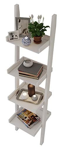 4 Tier Bookcase White Ladder Shelf Unit Display Shelves Storage Shelving Leaning Bookshelf. Sturdy, Modern & Multi Use for Any Rooms Indoor