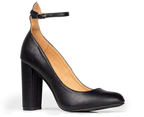 Emery Ankle Strap Block High Heel, Black PU, 5.5 B(M) US