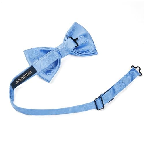 HISDERN Men's Solid Color Pre-tied Bow Tie Adjustable Tuxedo Two Layer Bow Tie and Pocket Square Set with Gift Box