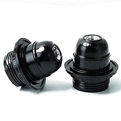 E27 Bulb Holder Screw Type, Black, Lamp Shade Holder, Holder with Rings (Pack of 2)