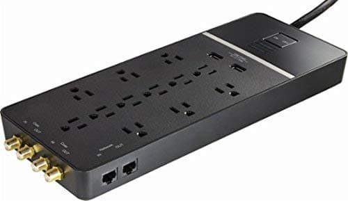 Rocketfish12-Outlet/2-USB Surge Protector Strip - Provides Protection & Convenient Mobile Phone Charging - Black