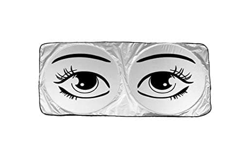 iShade Car Windshield Sunshade Large Size with Eye Design, Non Slip Mats, Protect Your Vehicle from UV Sun Damage, Silver Front and Black Backing, Zippered Carry Bag