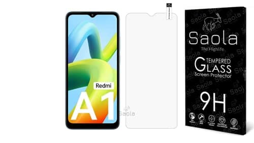 Saola 9H Clear Full Screen Protector Tempered Glass For Redmi A1 (Pack Of 1) With Free Installation Kit. Full Screen Coverage - 6.52 Inch