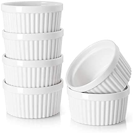 Porcelain Ramekins Oven Safe Baking Bowl and Serving Set for Pudding, Lava Cake, Dessert, Ketchup, 100ml, White, Set of 6
