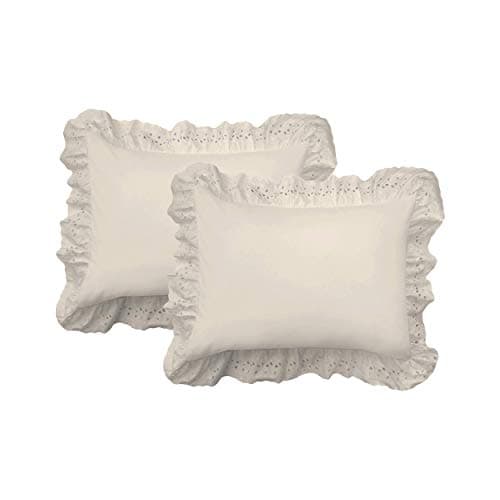 Fresh Ideas Eyelet Ruffled Pillow 2 Pack Sham King, Ivory