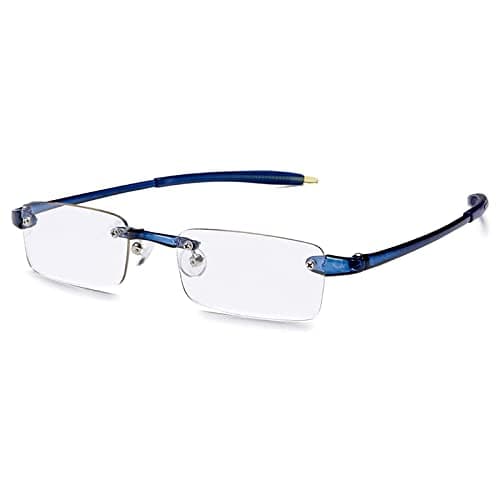 Visualites 1 Lightweight Rimless Rectangle Reading Glasses For Men and Women, Navy Blue, 2.25 Strength