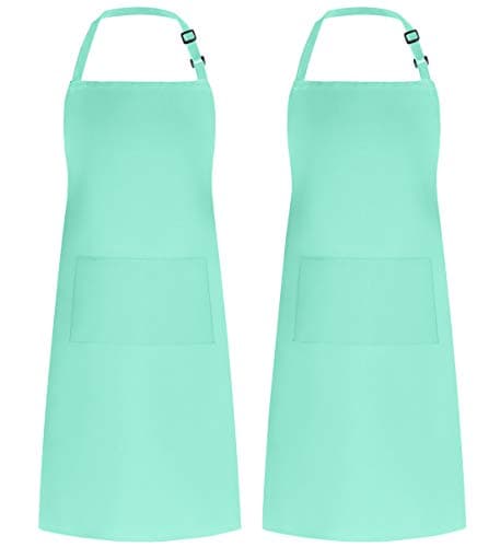 Syntus 2 Pack Adjustable Bib Apron Waterdrop Resistant with 2 Pockets Cooking Kitchen Aprons for Women Men Chef