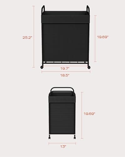 CASAMAYA Laundry Basket with Wheels, Rolling Laundry Hamper, Laundry Sorter with Removable Liner, Steel Frame with Handle, 80L, 19.7 x 13 x 25.2 Inches, Black, LHC100B01