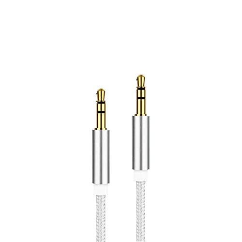 AUX Cable 3.5mm Improved MyVigor Braided Universal (SILVER) Auxiliary Cable Audio Cable 1m long for Apple iPod Aux for iPhone iPad, Beats Headphones, Home + Car Stereos, Aux Cord for Smartphones, MP3 Player and All your Audio Media Entertainment. See Other Colours Available.