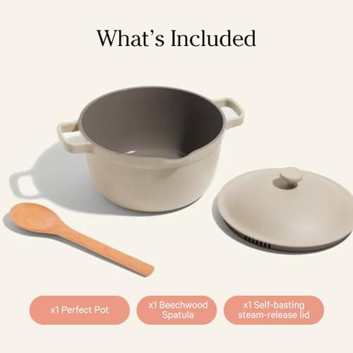 Our Place Perfect Pot - 5.5 Quart Non-Stick Ceramic Sauce Pan with Lid | All Purpose Cookware for Stovetop and Oven | Steam, Bake, Braed, Roasted, PTFE/PFOA Free | Non-Toxic and Easy Care | Steam
