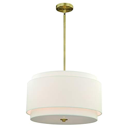 VAXCEL Burnaby 4 Light Brass Mid-Century Modern Drum Pendant White Linen
