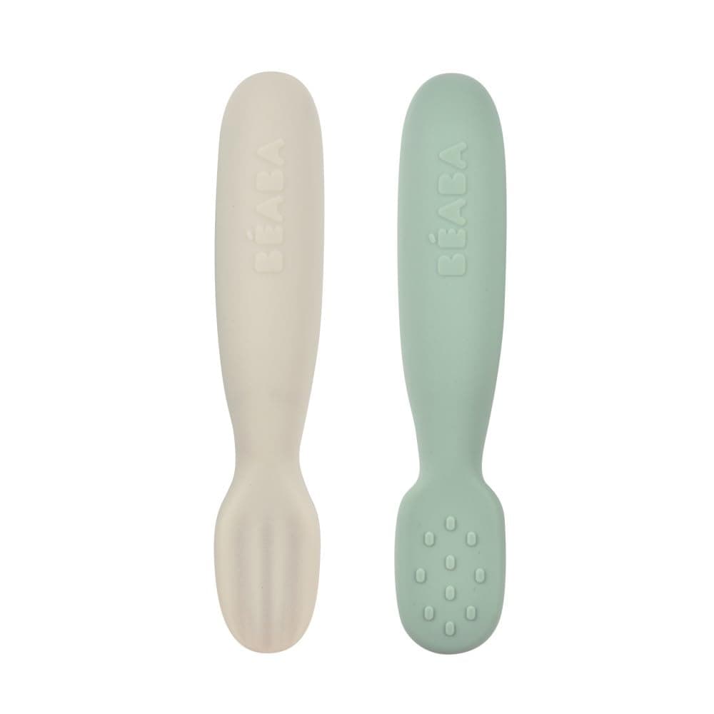 1st Stage Silicone Pre-Spoons 2-Piece Set, Sage Green/Velvet Grey