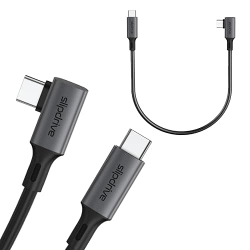 Slipdrive Short USB C to USB C 3.2 Gen 2 (12 in.) - 20Gbps, SSD HDD Hard Drive Cable - Right Angle High Speed Data Transfer 4K Video Output 90 Degree 100W Fast Charging (Black)
