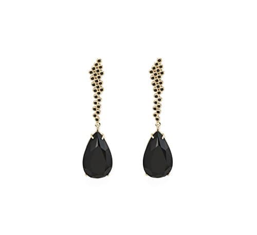 18 K Gold Plated Statement Earrings - Hive Drops (Black)