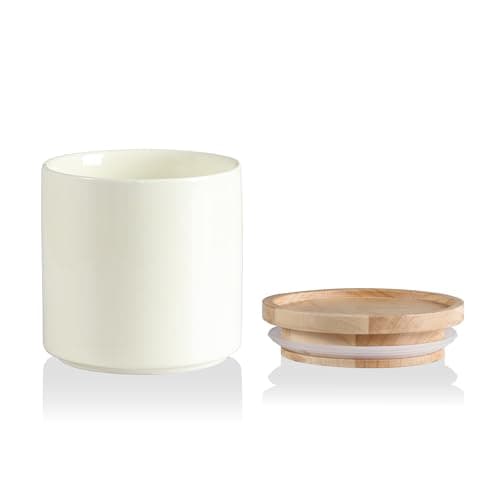 Sweejar Kitchen Canisters Ceramic Food Storage Jar, Stackable Containers with Airtight Seal Wooden Lid for Serving Ground Coffee, Tea, Sugar, Salt and More - 16 Fl Oz (Beige)