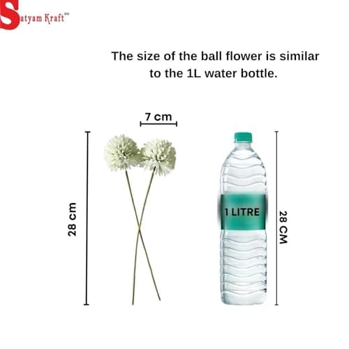 SATYAM KRAFT 5 Pcs Artificial Chrysanthemum Hydrangea Ball Flower Sticks for Home, Office, Bedroom, Balcony, Living Room, Wedding & Craft Decoration (Fabric, Without Vase) (Blue, 5 Pcs)