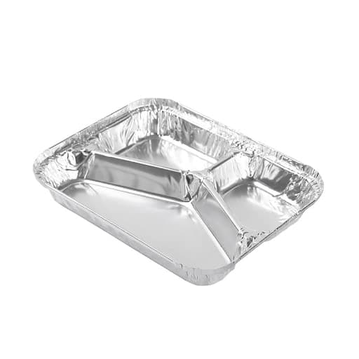 JMS we create smile (๐๐๐ญ ๐๐ ๐๐) Aluminium Foil Containers with Lid Takeaway Foil Food Containers for Cooking, Food Storage BBQ, Baking, Catering Trays (3 - Compartment)