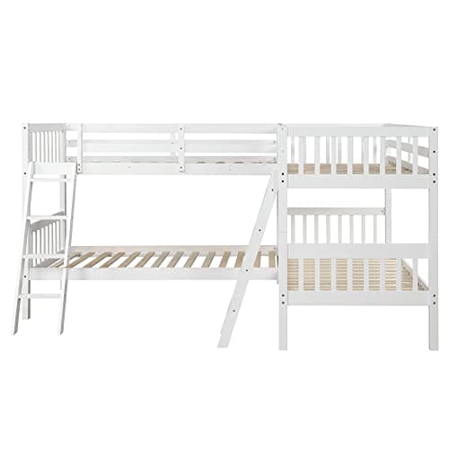 Harper & Bright Designs L Shaped Bunk Bed for 4, Quad Bunk Bed Twin Size, Wooden Bunk Bed Frame for Kids Teens Adults - White