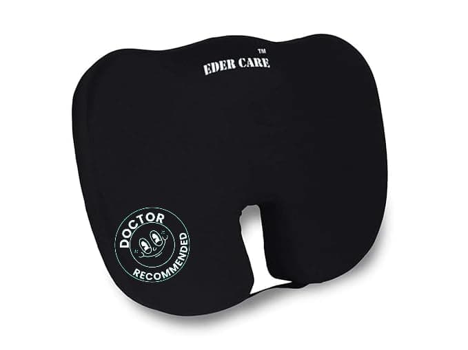 Eder Care Premium Orthopedic Foam Coccyx Seat Cushion for Tailbone, Sciatica, Lower Back Pain Relief-Ergonomic Car Driving Seat Sitting Office/Home Chair & Wheelchair with Removable Cover Black