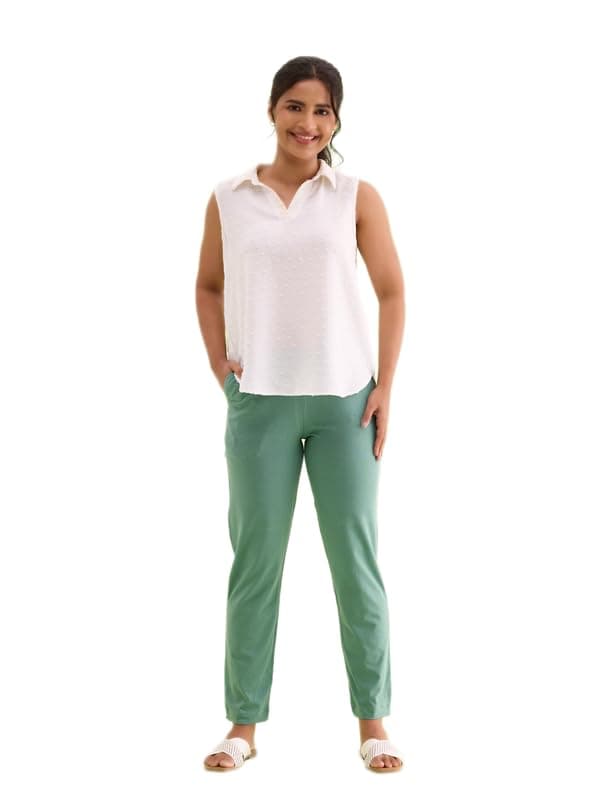Sponsored Ad - Women Solid Leaf Green Cotton Relaxed Mid Rise Kurti Pants